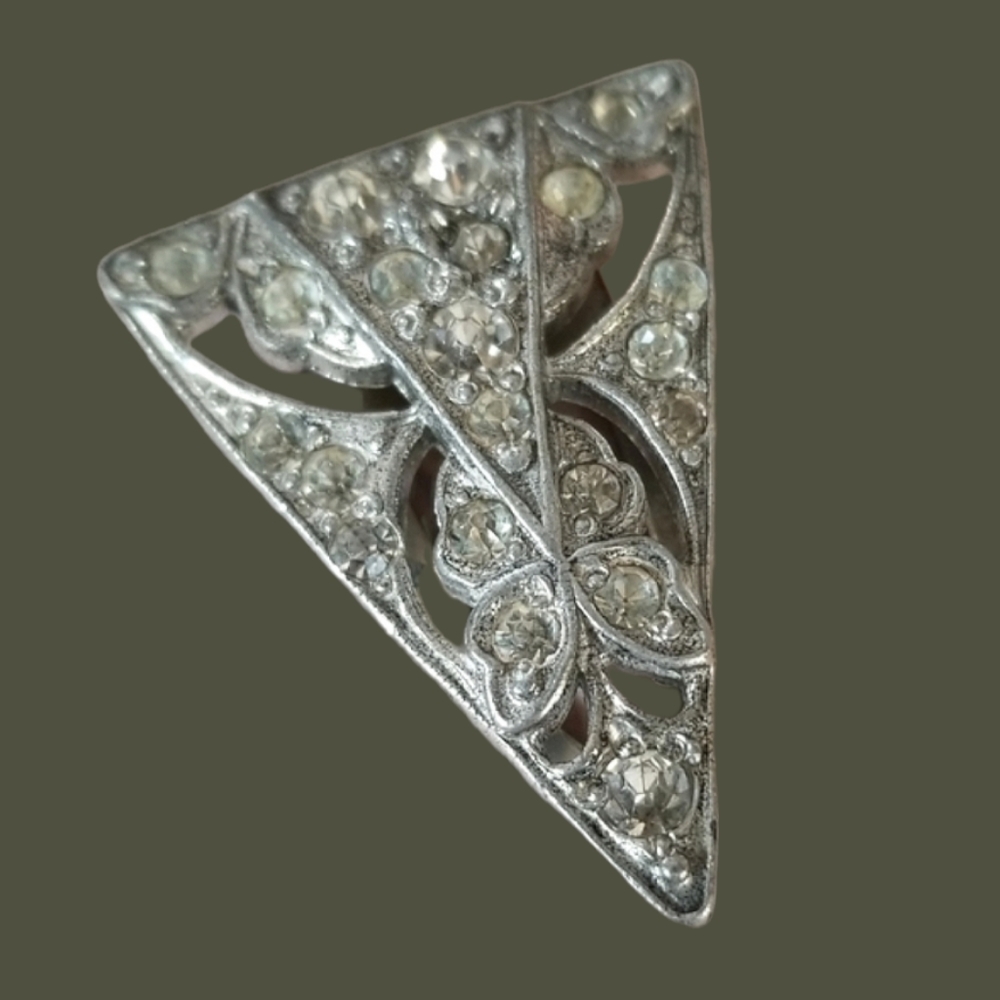 Vintage 1920s Art Deco Paste Silvertone Rhinestone Dress Clip
